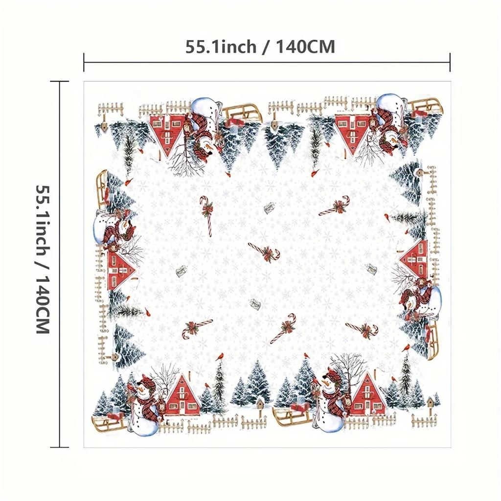 Christmas Snowman Snowflake Xmas Tree Tablecloth for Table Decor Reusable Winter Kitchen Dining Tablecloth Christmas Decorations