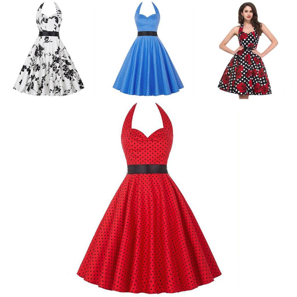 Elegante Vestito da Festa a Pois Vintage Anni '50 stile Halter di Audrey Hepburn