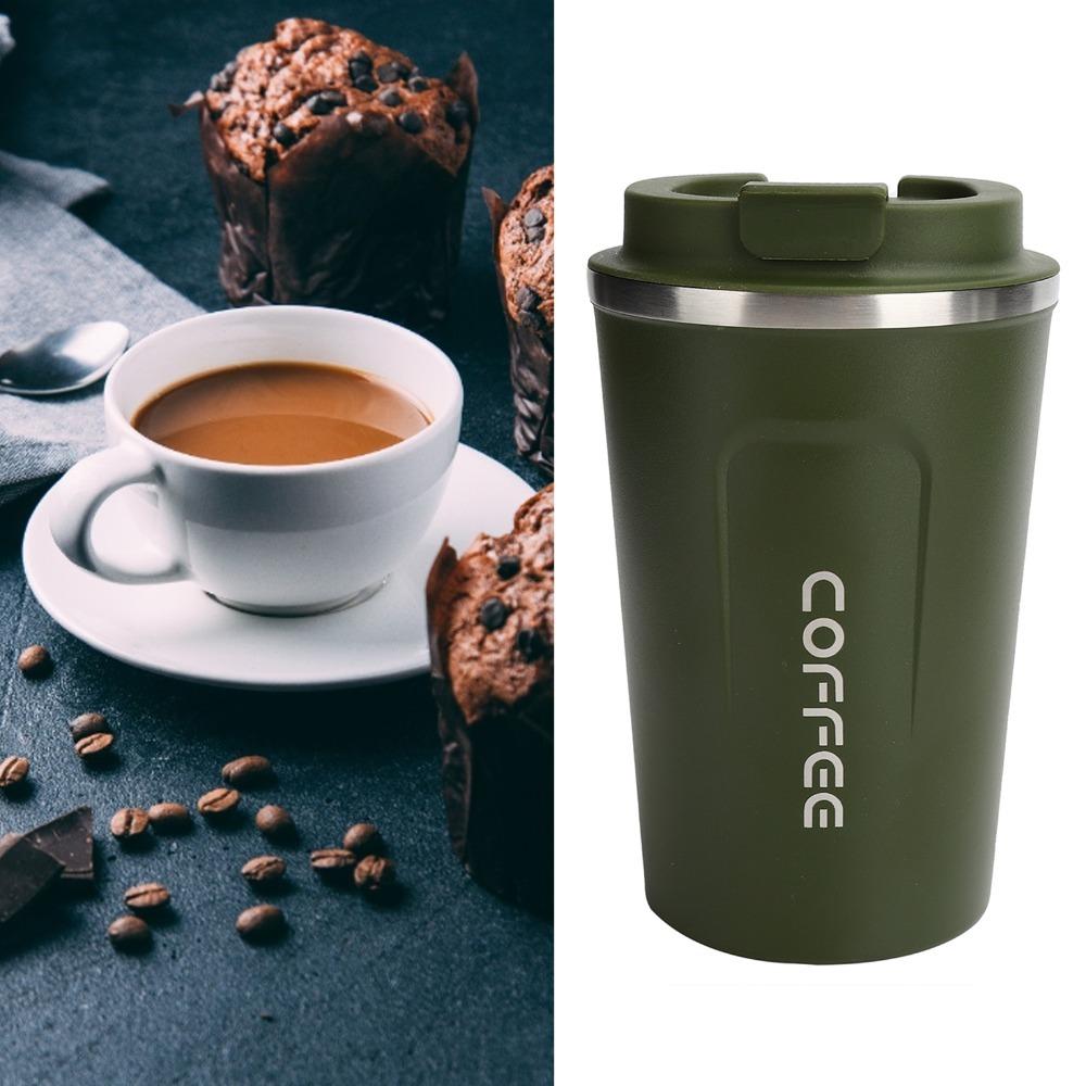 Double Layer Coffee Cup Leakproof Lid Stainless Steel Mug Portable Travel Mug  Cold Drinks