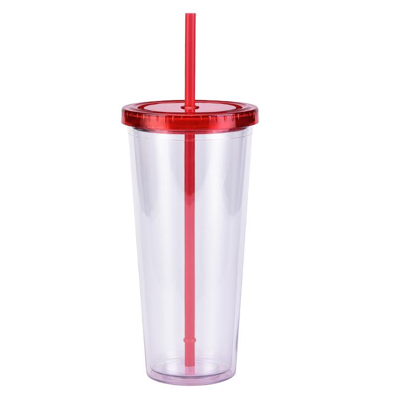 24oz Customizable Transparent Plastic Straw Cup with Lid for Cold Drinks 601-700ml