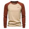 T-shirt da uomo 100% Cotone Manica Lunga Girocollo Patchwork Casual T-shirt per Uomo