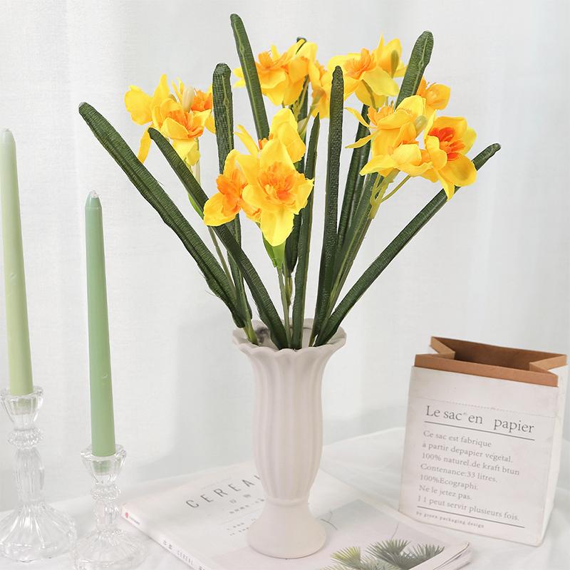 48cm White Artificial Narcissus Flower Bouquet for Home Garden Room Desktop Fake Flower Decoration Wedding Party Decortions