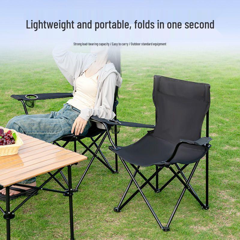 Portable Outdoor Folding Chair with Backrest and Armrests for Camping, Sketching, Fishing, and Beach Activities