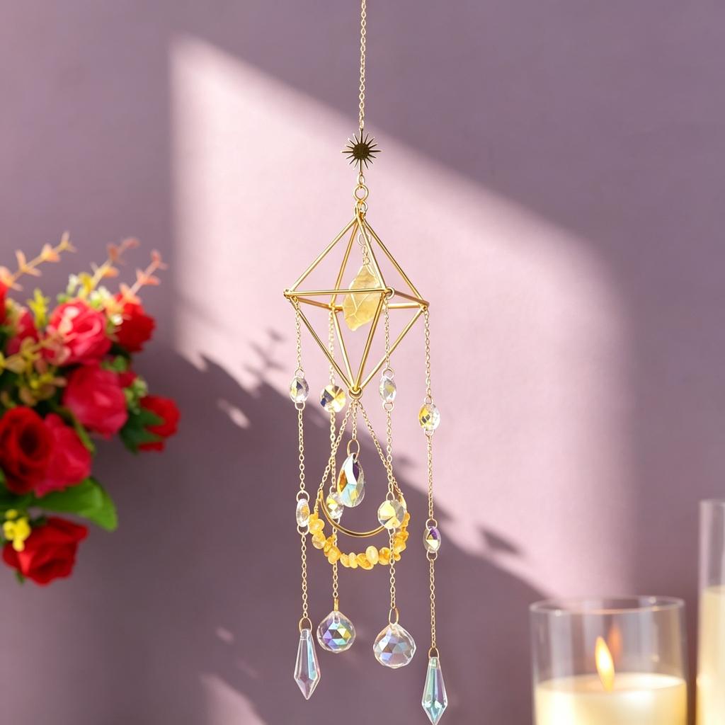 Natural Healing Raw Crystal Suncatcher Rainbow Hanging Decor, Witchy Crystal Wind Home Window & Car Spiritual Gift