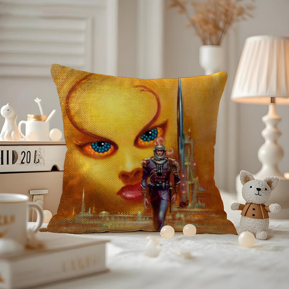 ARTISTS Illustration Kelly Freas Cushion Cover Anti-dustmite Pillowcase Invisible Zipper Silky Short Plush Sofa Cushion Cover