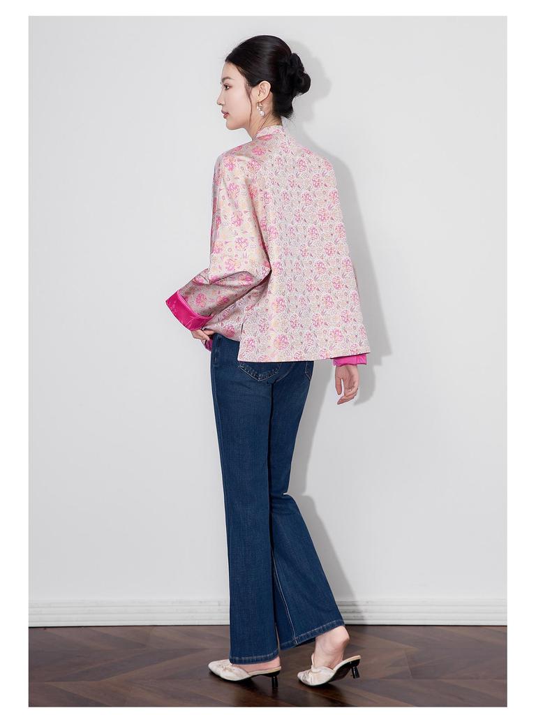 Women's Autumn Reversible Jacquard Jacket - New Chinese Style with Auspicious Dragon & Fortune Fish Design