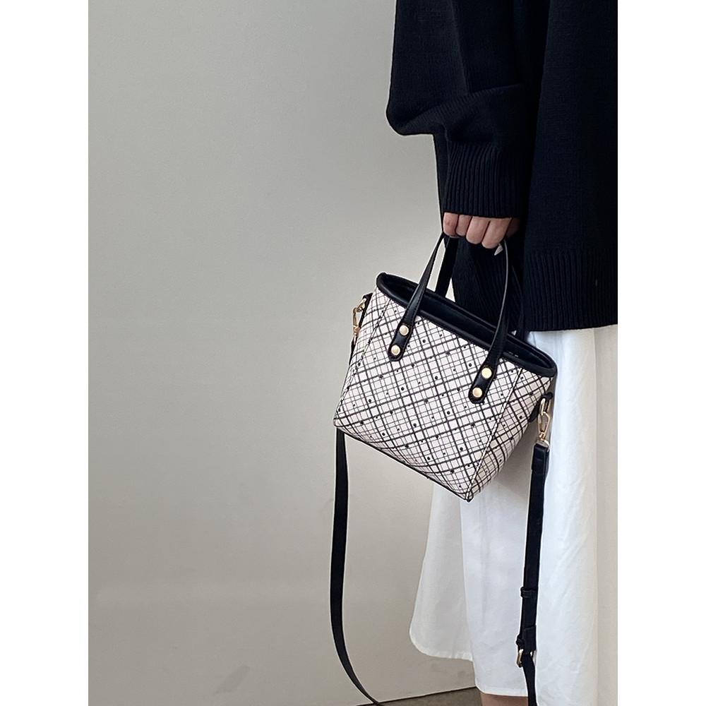 IELGY Female Bag Vegetable Basket Portable Plaid All-Match One-Shoulder Cross-Body Bag