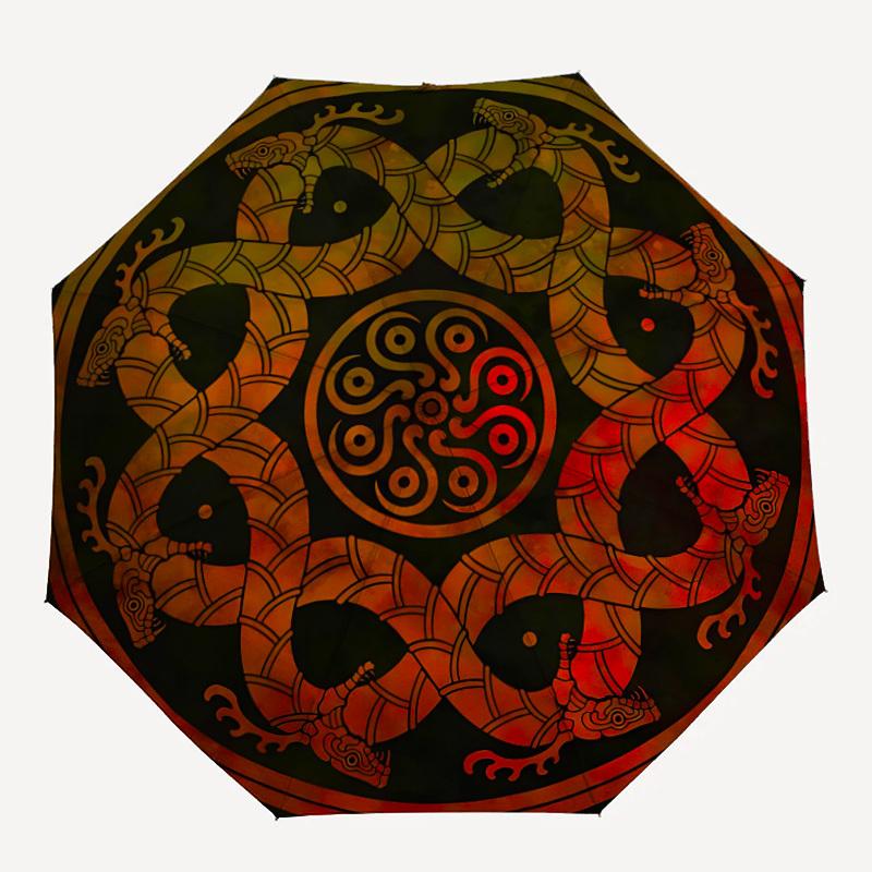 1pc Serpent Mandala Automatic Open/close, Heavy-Duty Iron Frame & 8-Rib Structure, Compact Folding Umbrella for Women/Men, All-Season Travel, Hallowee