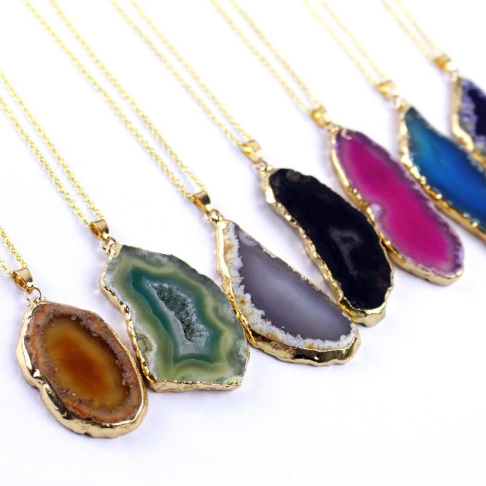 60*40mm Druzy Agate Pendant Handmade Polished Crystal Slice Irregular Agate Geode  Gift Giving