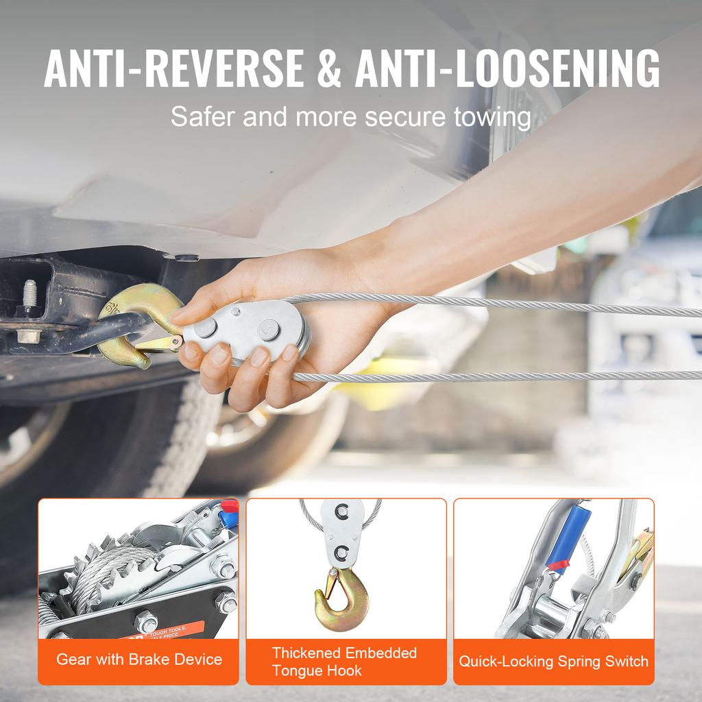 SucceBuy 5T Come Along Winch Ratchet Power Puller Tool with 11.5ft Steel Cable Automotive Hoist Cable Puller for Vehicle Rescue