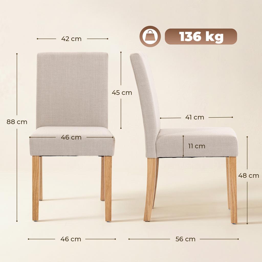 Dining Chairs Set of 2, Modern Linen Upholstered Chairs with Padded Seat and Backrest, Rubberwood Legs