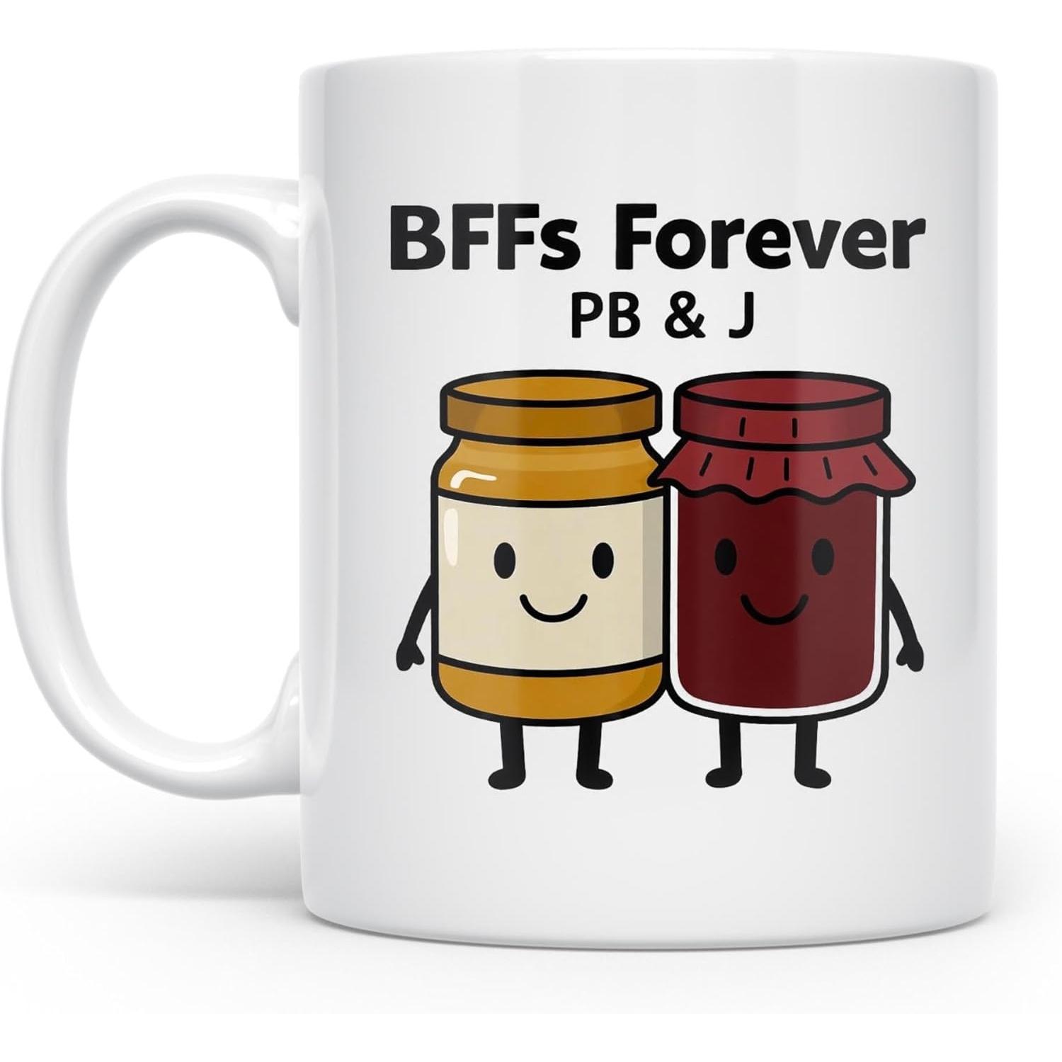 Peanut Butter & Jelly Friendship Mug - 11oz White Ceramic Coffee Cup with Peanut Butter & Jelly Lettering, Suitable for Friends 320ml
