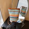 Women's bag new summer straw woven shoulder armpit bag contrasting color woven shoulder crossbody small bag bucket bag