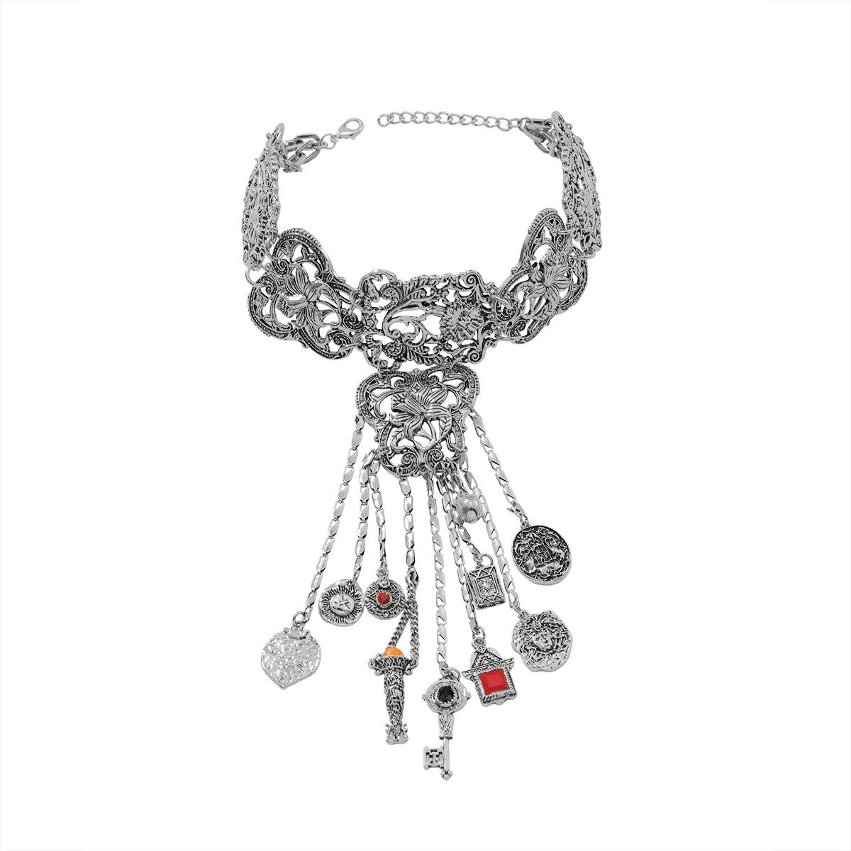 

Богемное Ретро Длинное Ожерелье Ключ Рыба Подвеска Многослойное Цветок Кисточка Женщина серебряный