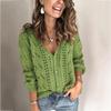 2025 European & American Style Women's Solid V-Neck Hollow Knit Cardigan with Long Sleeves