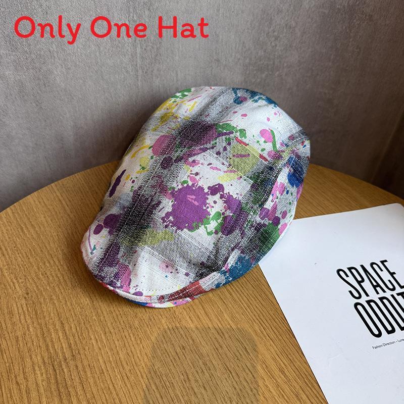 

Retro Plaid Graffiti Beret Hat For Women Sun Protection Summer Fashion фіолетовий