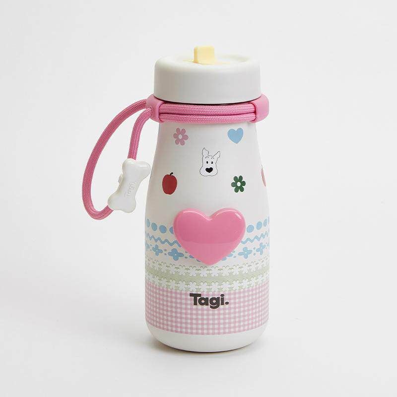 Tagi. Haha Cute and Clever Puppy Large-Capacity Thermos Cup with Portable Handle and Adorable Strap Garden haha
