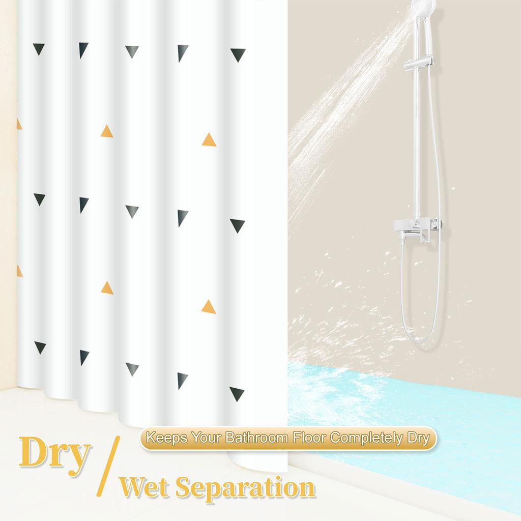 1pc Yellow Triangle Pattern Artwork Geometric Shower Curtain Waterproof PEVA Modern Minimalist Bathroom Decor