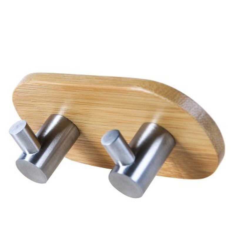 Natural Bamboo Stainless Steel Hook Wall Clothes Bag Headphone Key Hanger Kitchen Bathroom Door Towel Rustproof Shelf  WF