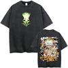 Anime Dr. Stone Vintage Washed T-shirt Senku Ishigami Graphic T Shirts Men Women Fashion Manga Oversized Short Sleeve T-shirts
