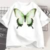 Summer Green Butterfly Printed Tshirt Womens Round Neck Short Sleeve Top Versatile White Half Sleeve D Insect Art Butterfly