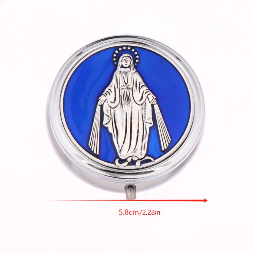 Retro Metal Holy Communion Saint Benedict Rosary Gift Boxes Round Religious Jewelry Packing Case