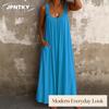 JPNTKY Fashion Summer Spring Solid Color Print Sleeveless U-Neck Casual Dresses