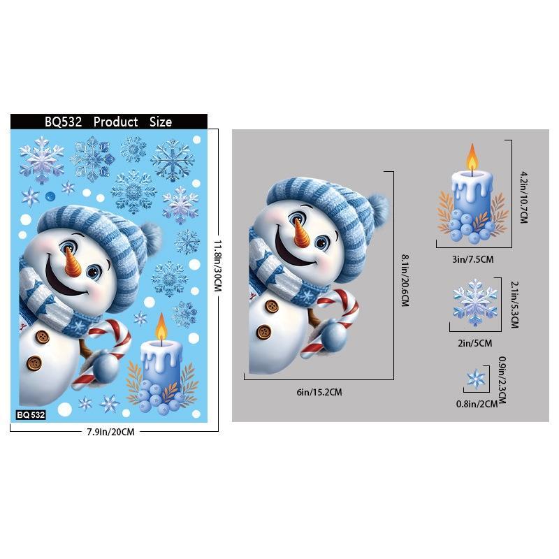 1/2/4/6/8/9 Sheets Blue Christmas Window Clings With Snowman Santa Reindeer Patterns Perfect For Winter Holiday Party Decoration