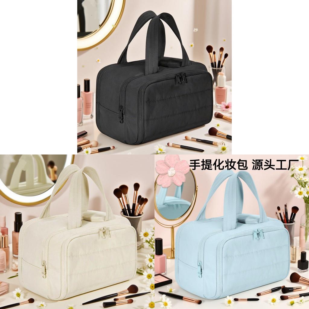 Polyester Large Capacity Makeup Bag With Wide Opening For Travel And Daily Use