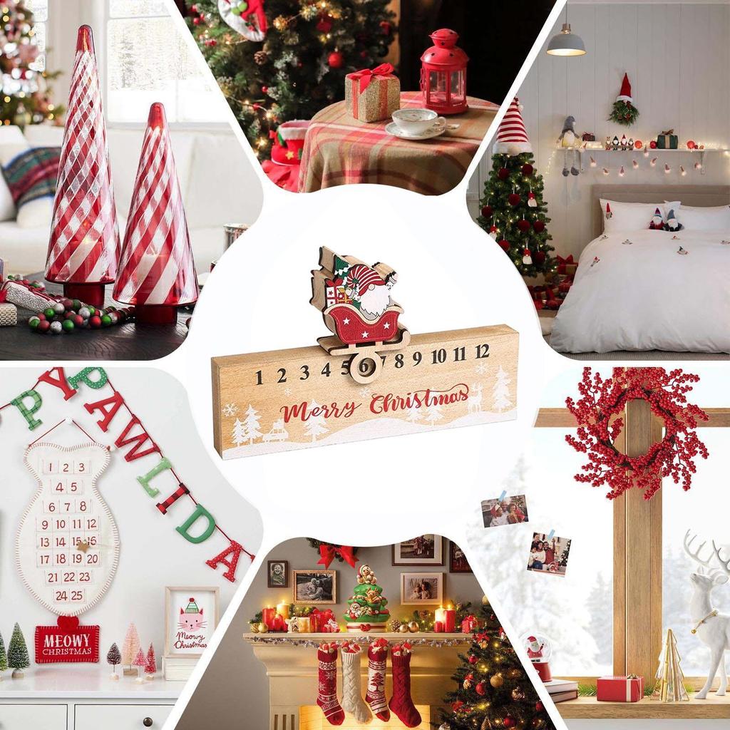 Christmas Countdown Calendar Sliding Gnome Advent Double-Sided 24 Numbers Design Wood Holiday Countdown For Winter Festival Home