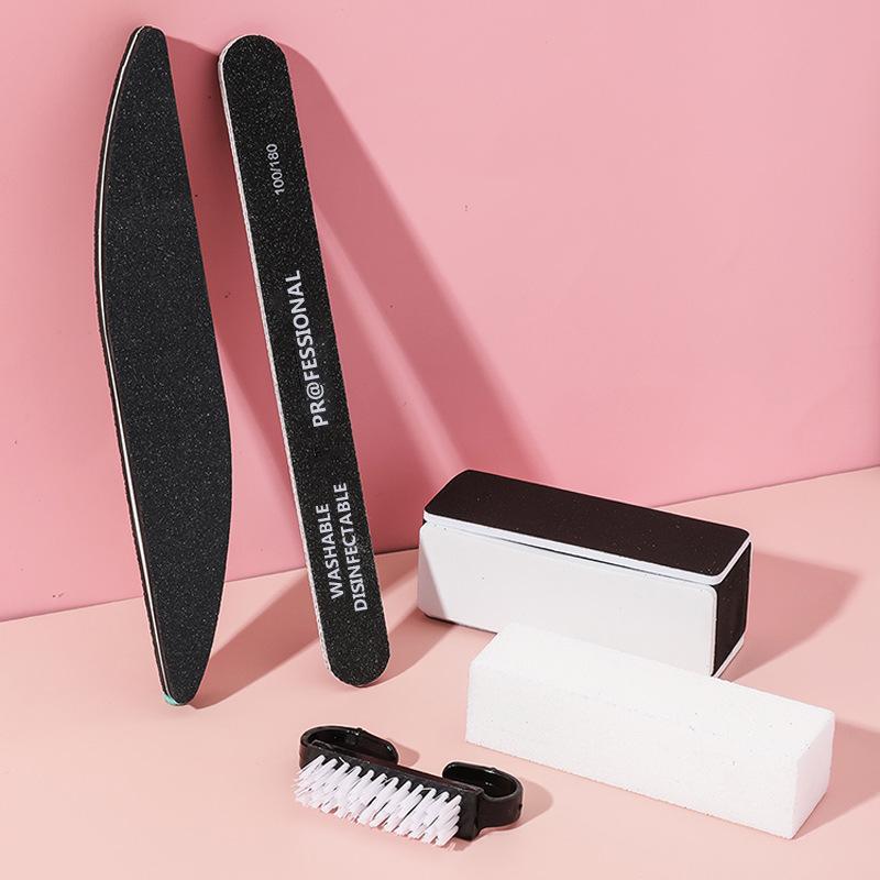 Ensemble d'outils pour nail art noir: Kit de 5 pièces avec lime éponge, polissoir, lime à ongles, bloc de polissage, bloc tofu et brosse en corne.