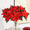 35cm Artificial Poinsettia Bushes Faux 7 Heads White Red Silk Artificial Christmas Flower Bouquet for Home Wedding Party Decor