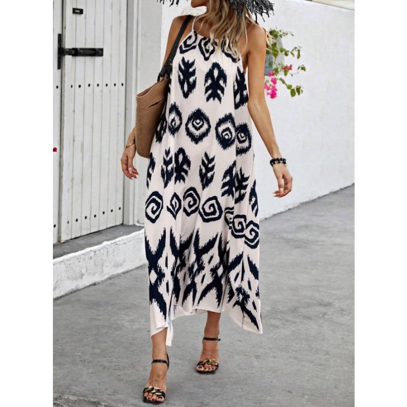 

Женское платье-пуловер с бретелью через шею, модное свободное длинное платье с принтом XL