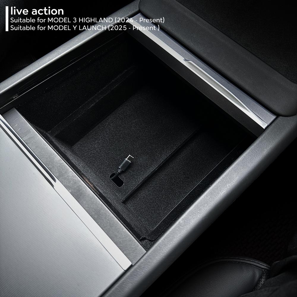 For Tesla New Model Y Juniper 2026 2025 Launch Model 3 Highland 2024 Center Console Armrest Storage Box Upper&Lower Silicone Mat