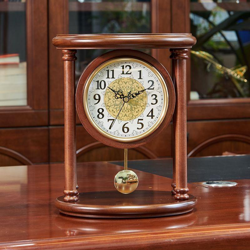 Retro Table Clock Wooden Desk Watch Decorative Luxury Desktop Pendulum Clocks Aesthetic Silent Tabletop Watches Table Decoration