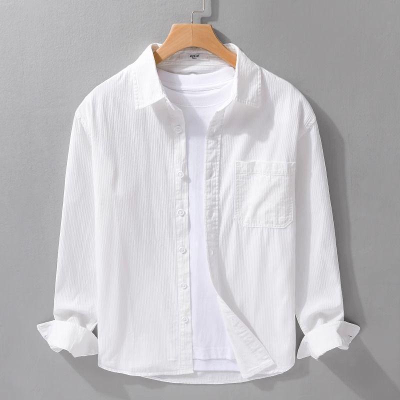 

Японская мужская рубашка с длинным рукавом Весна и Осень Новая Простая Тренд Однотонный Кардиган Свободная Повседневная и Универсальная 2XL белый