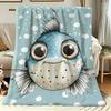 Cute Cartoon Puffer Fish Print Flannel Blanket Soft Lightweight Throw Blanket for Sofa Bed Couch All Season Cozy Blanket