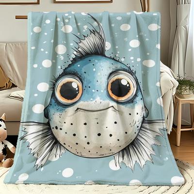 Manta de Franela con Estampado de Pez Globo de Dibujos Animados Manta Suave y Ligera para Sofá Cama Sillón Manta Acogedora para Todas las Estaciones
