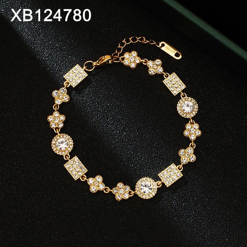 Elegant Multi-Layer Zirconia Crystal Bracelet Women Titanium Steel Geometric Design Gold Plated Fashionable Style