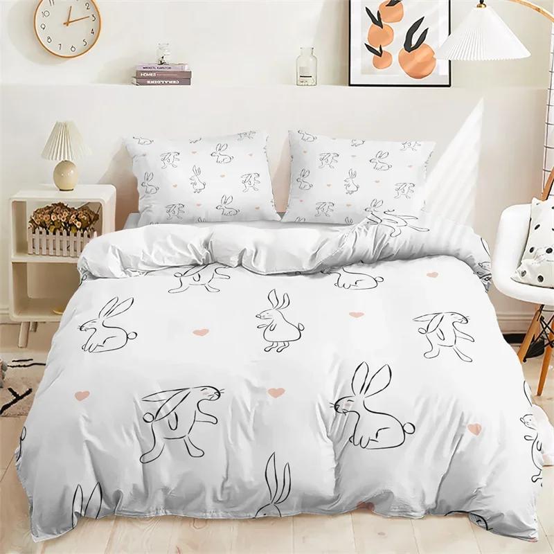 Cartoon Rabbit Duvet Cover Easter Bedding Set Animals Pattern Festival Celebrate Comforter Cover Set Twin For Girl Nursery Child
