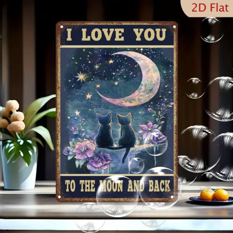 Vintage Black Cat Metal Sign I Love You Until The Moon Comes Back D Flat Plaque