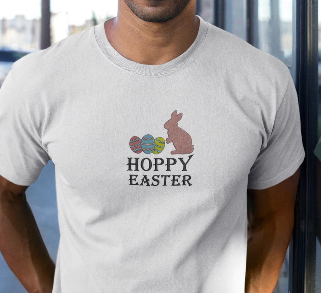 Embroidered Hoppy Easter Eggs Bunny Unisex T Shirt, Easter Adults & Kids T Shirt L