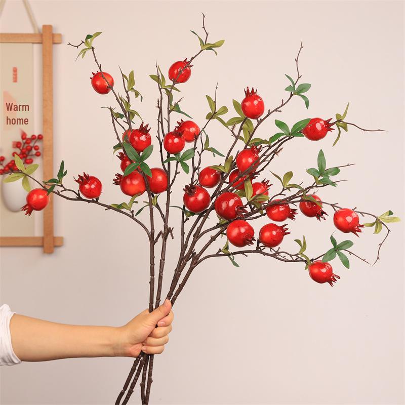 Pomegranate & Persimmon Fruit Tree Branch Bouquet: Artificial Floral Decoration for Living and Dining Rooms