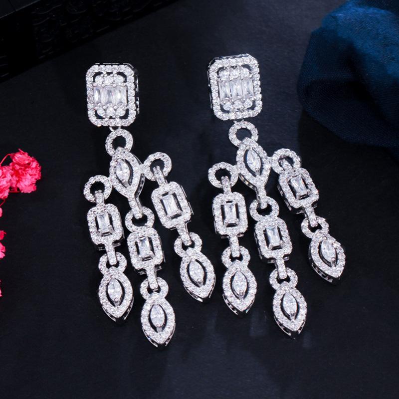 Long Tassel Bright Diamond Slightly Inlaid Zircon Earrings, Bridal Wedding Accessories Accessories Gifts