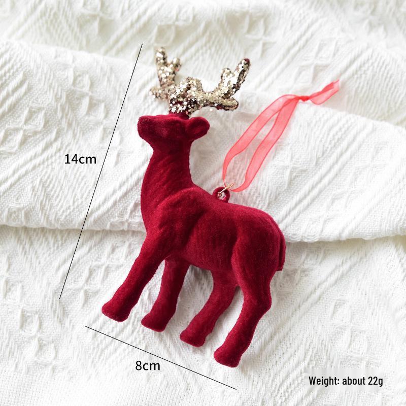 NUCHI Christmas Decoration: Red Flocked Reindeer Bell Ornament for Tree