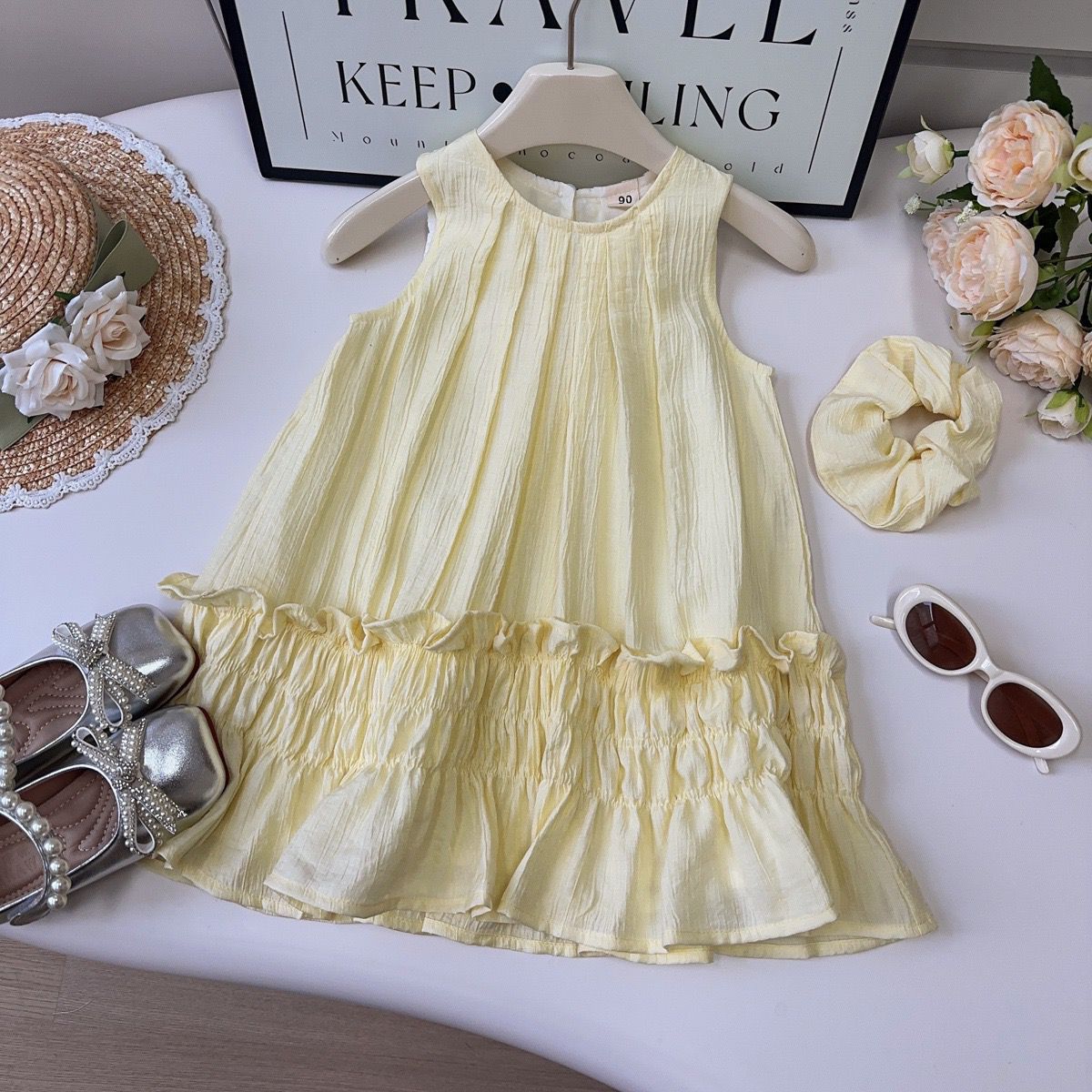 Sweet Summer Girls Sleeveless Dress With Ruffles Cute Princess Vacation Dress For Little Kids 90cm