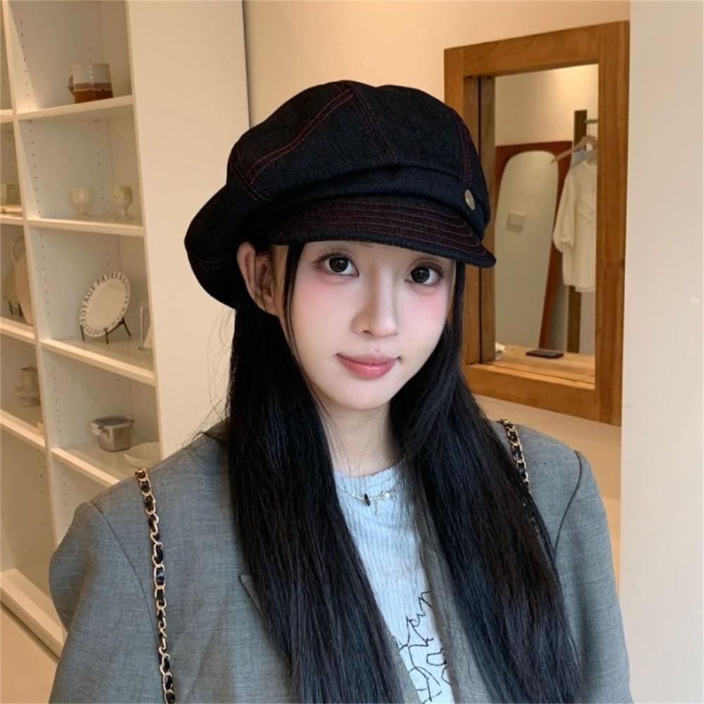 Versatile Octagonal Hats Korean Painter Hat Fashion Denim Beret  Outdoor