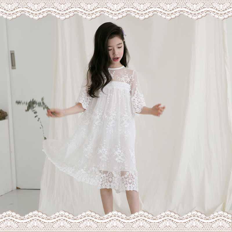 Girls Dress Kids Flower Lace Party Wedding Short-Sleeve Dresses for 1-16 Years