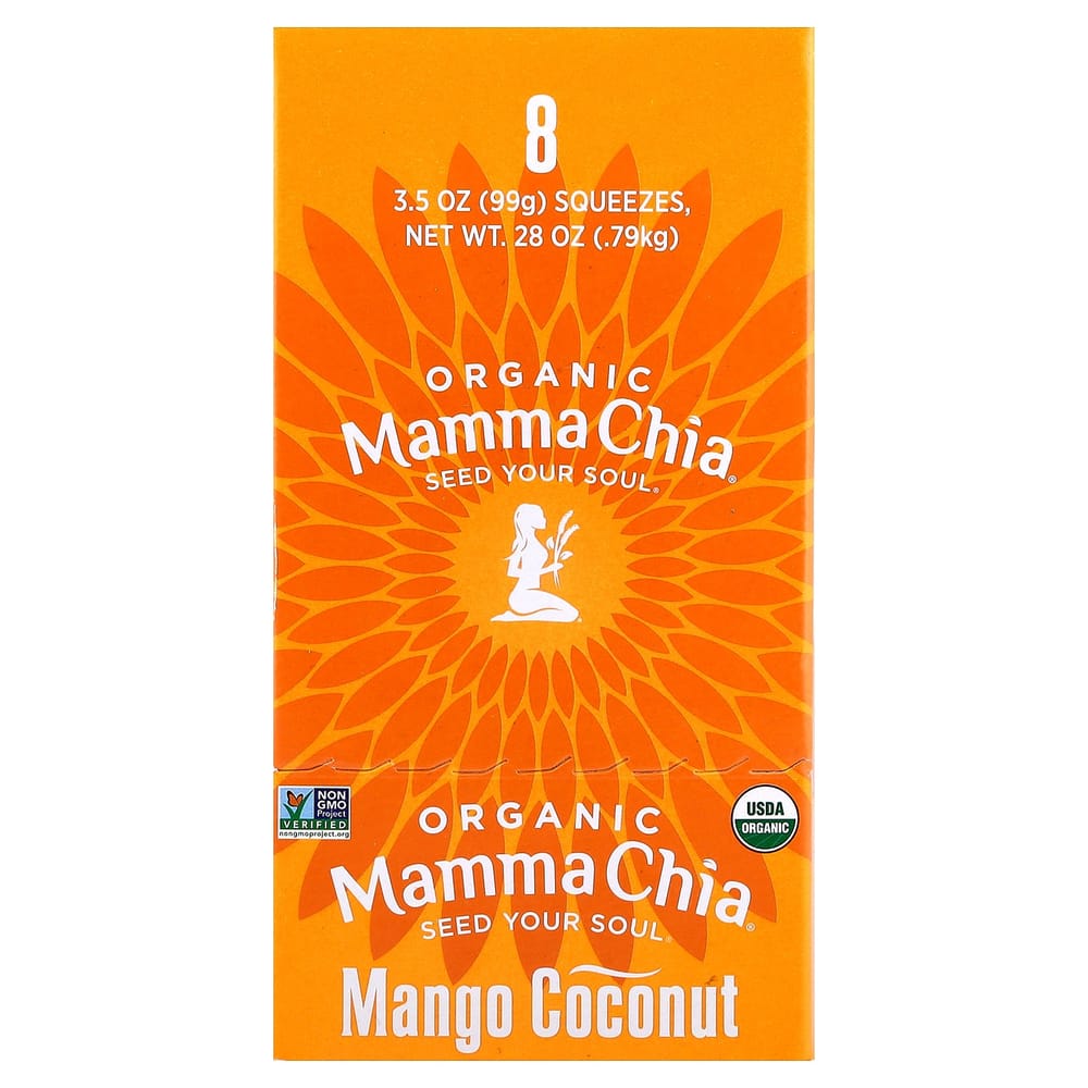 Mamachia Organic Chia Squeeze Vitality Snack, Mango Coconut, 8-Pack (99g / 3.5oz Each)