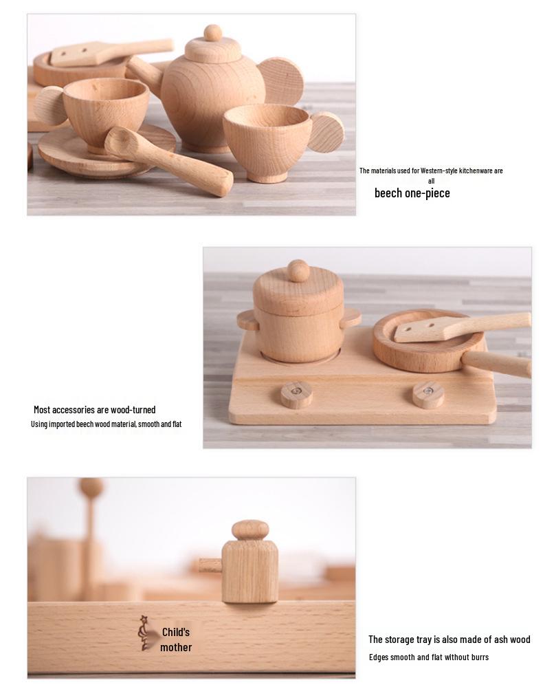 Beechwood Kids' Pretend Play Cooking Set - Wooden Kitchen & Tableware Educational Toys